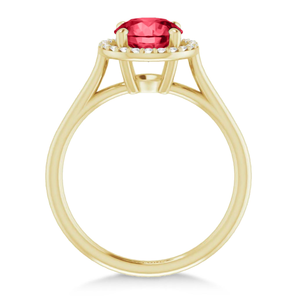 Round Lab Ruby & Diamond Halo Ring 14K Yellow Gold (1.91ct)