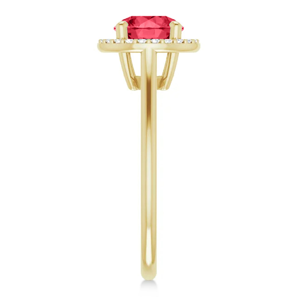 Round Lab Ruby & Diamond Halo Ring 14K Yellow Gold (1.91ct)