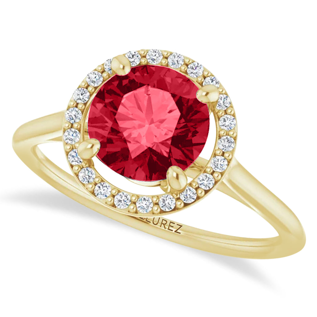 Round Lab Ruby & Diamond Halo Ring 14K Yellow Gold (1.91ct)