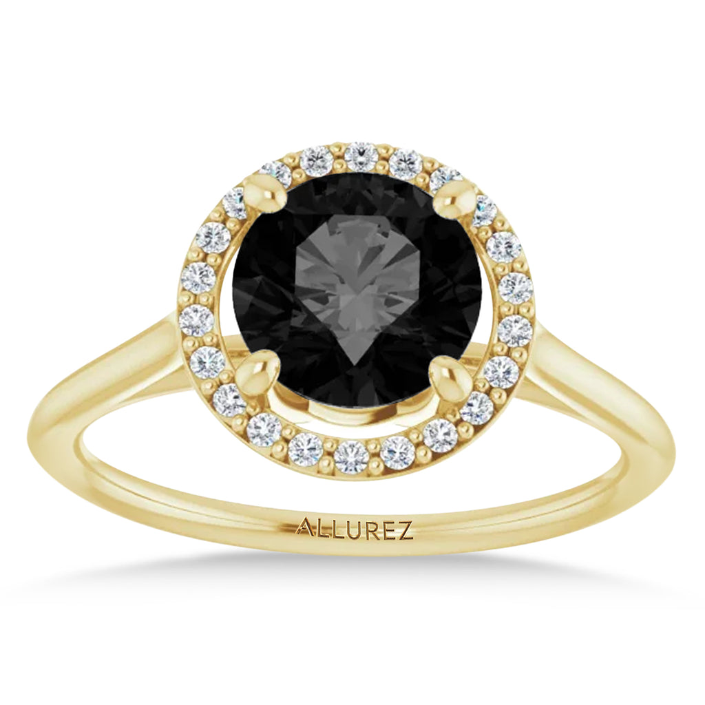 Round Onyx & Diamond Halo Ring 14K Yellow Gold (1.82ct)