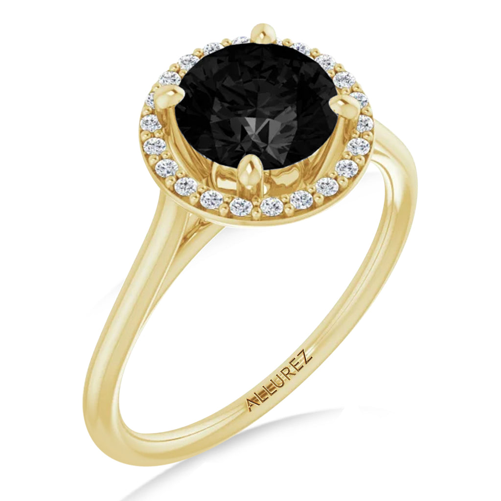 Round Onyx & Diamond Halo Ring 14K Yellow Gold (1.82ct)