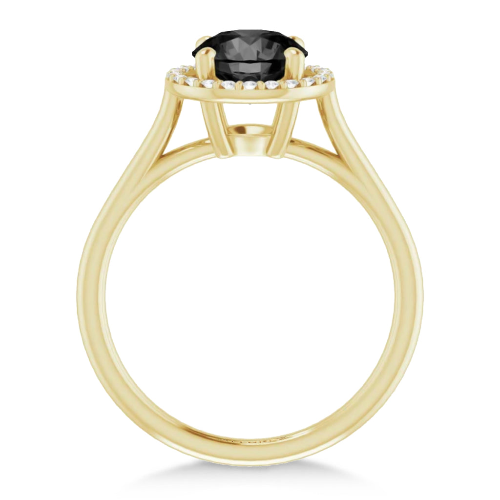 Round Onyx & Diamond Halo Ring 14K Yellow Gold (1.82ct)