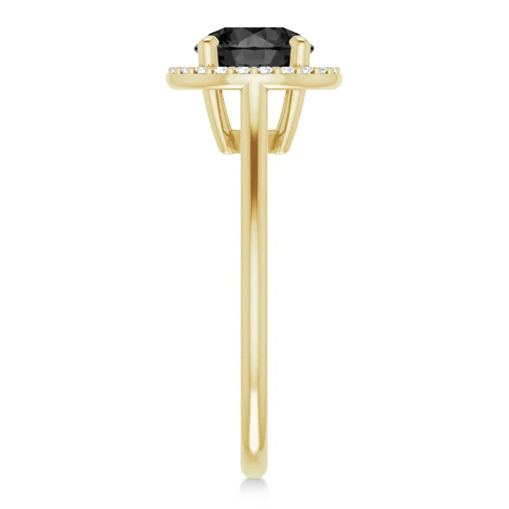 Round Onyx & Diamond Halo Ring 14K Yellow Gold (1.82ct)