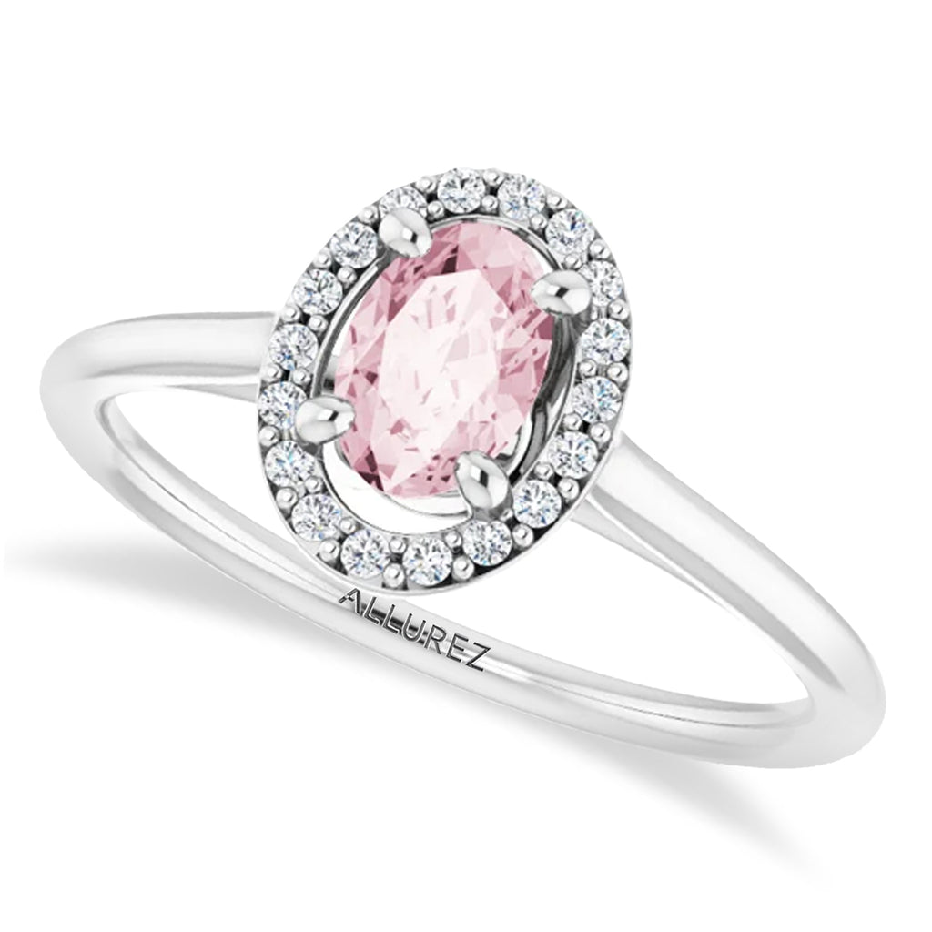 Oval Pink Morganite & Diamond Halo Ring 14K White Gold (0.45ct)