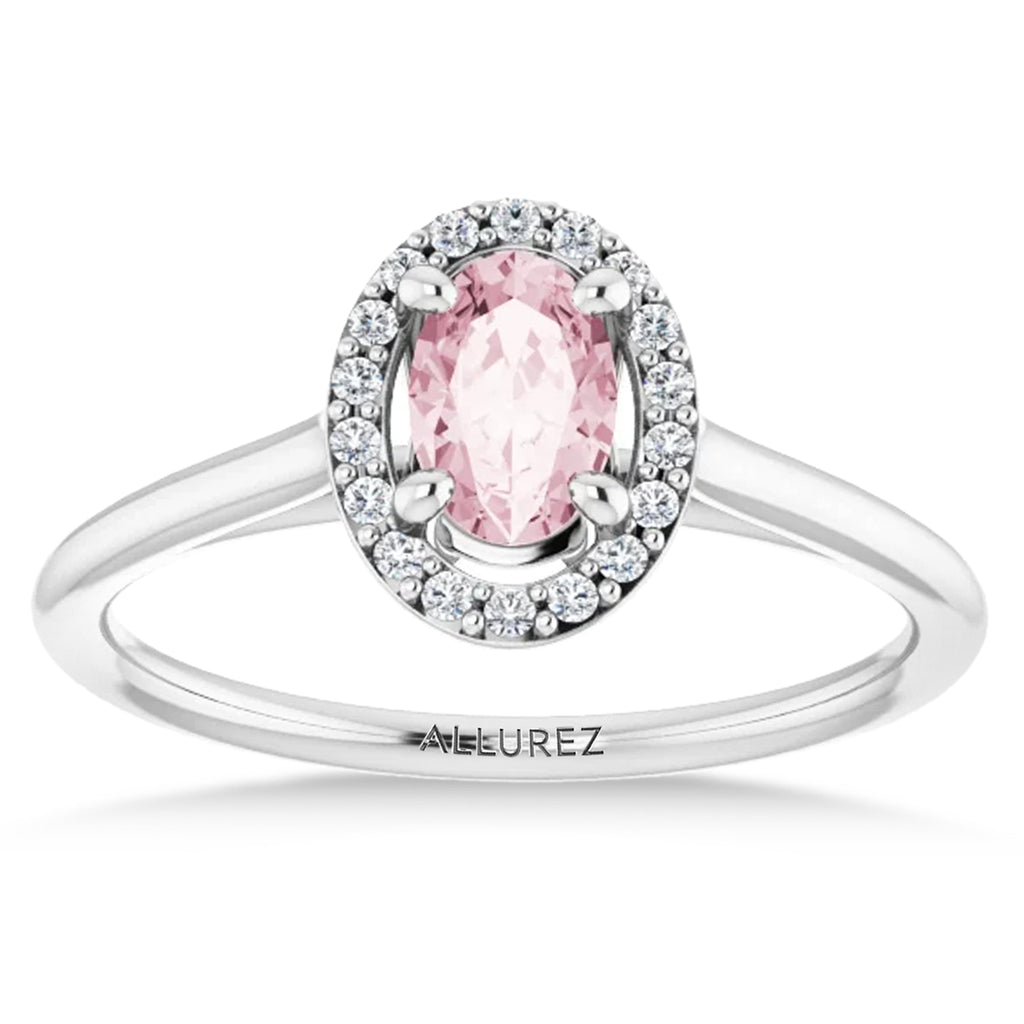 Oval Pink Morganite & Diamond Halo Ring 14K White Gold (0.45ct)