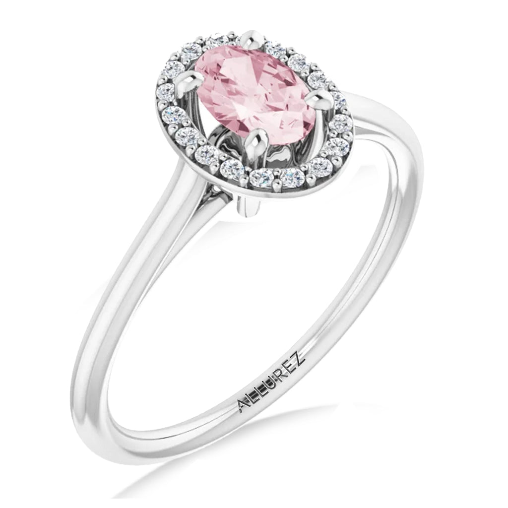 Oval Pink Morganite & Diamond Halo Ring 14K White Gold (0.45ct)