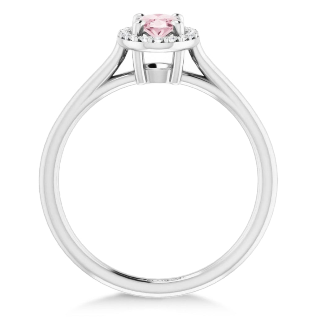 Oval Pink Morganite & Diamond Halo Ring 14K White Gold (0.45ct)