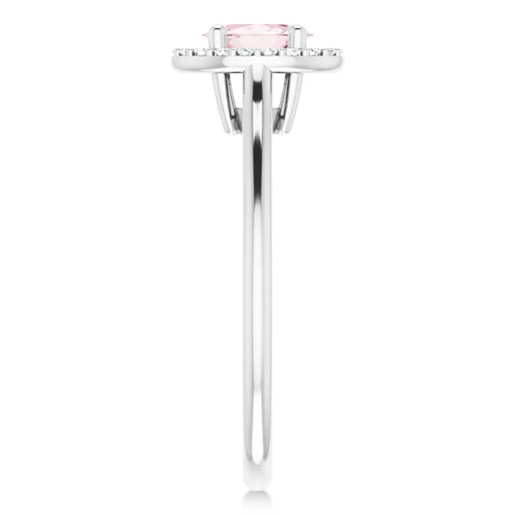 Oval Pink Morganite & Diamond Halo Ring 14K White Gold (0.45ct)