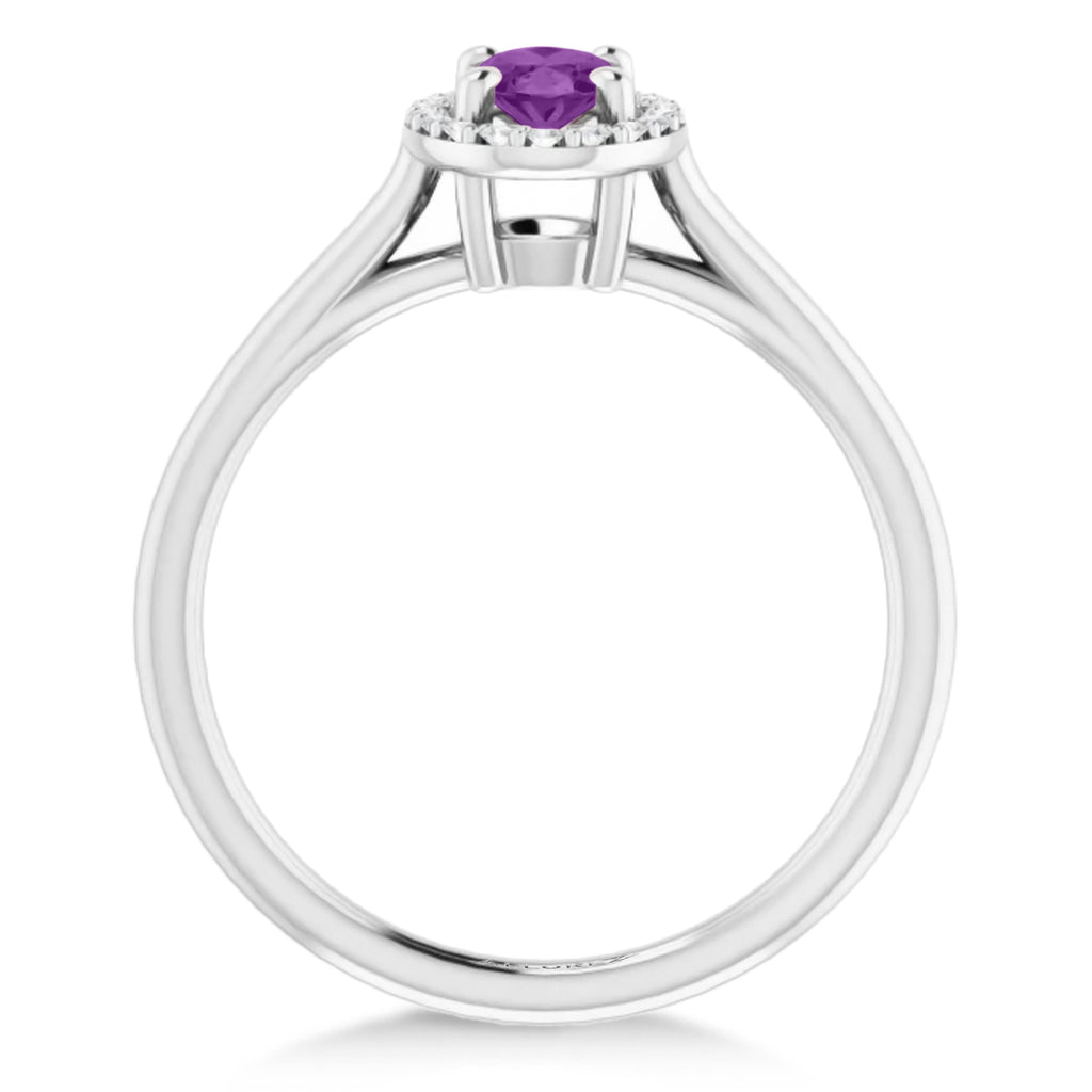 Oval Lab Amethyst & Diamond Halo Ring 14K White Gold (0.54ct)
