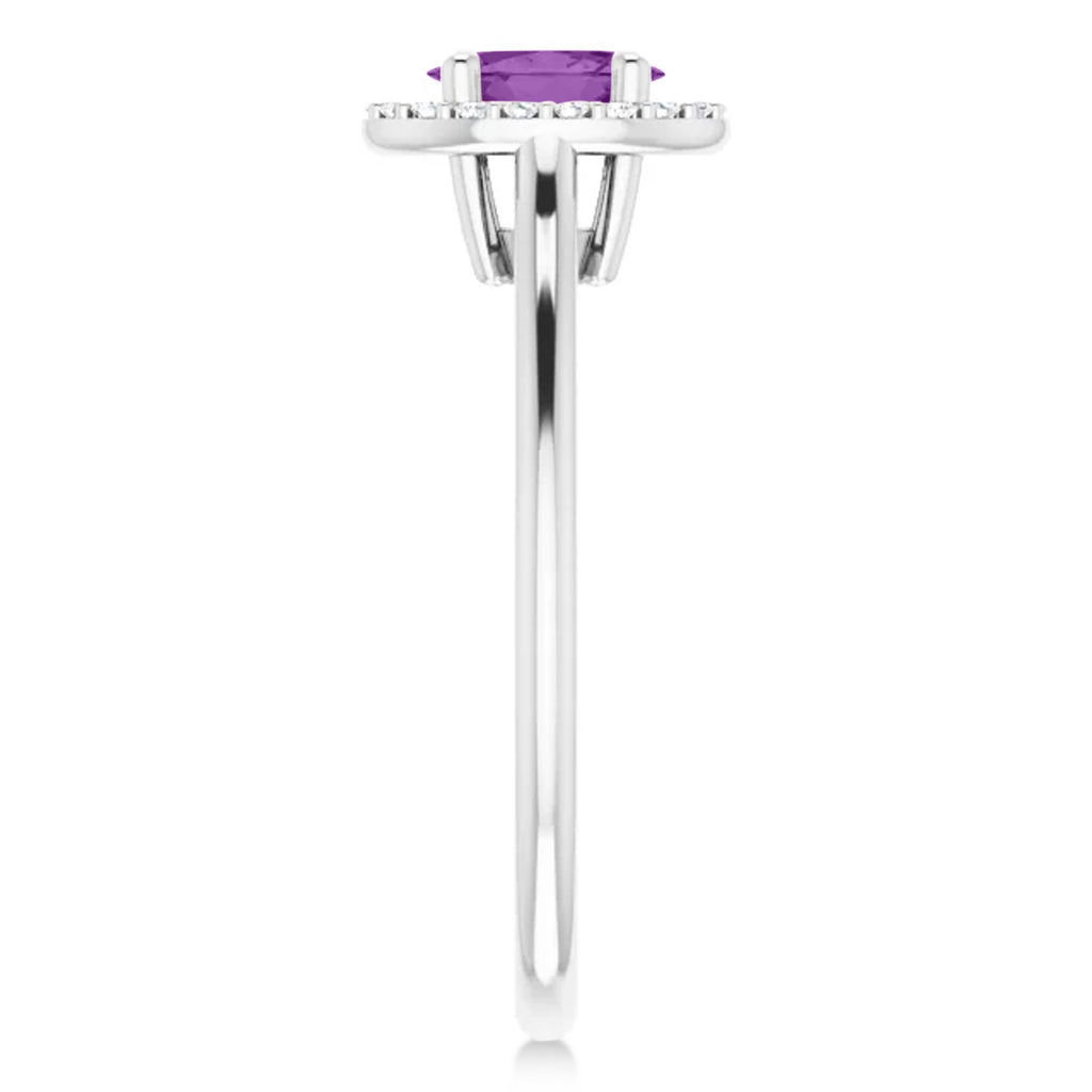 Oval Lab Amethyst & Diamond Halo Ring 14K White Gold (0.54ct)