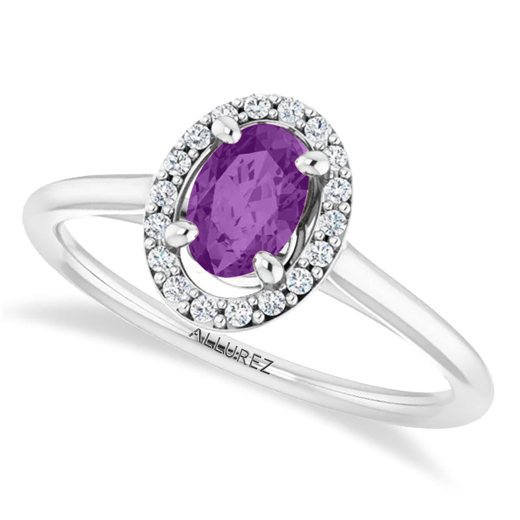 Oval Lab Amethyst & Diamond Halo Ring 14K White Gold (0.54ct)