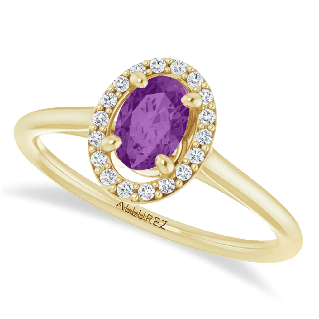 Oval Lab Amethyst & Diamond Halo Ring 14K Yellow Gold (0.54ct)