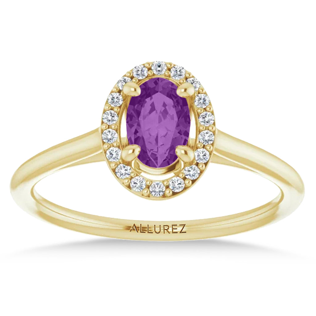 Oval Lab Amethyst & Diamond Halo Ring 14K Yellow Gold (0.54ct)