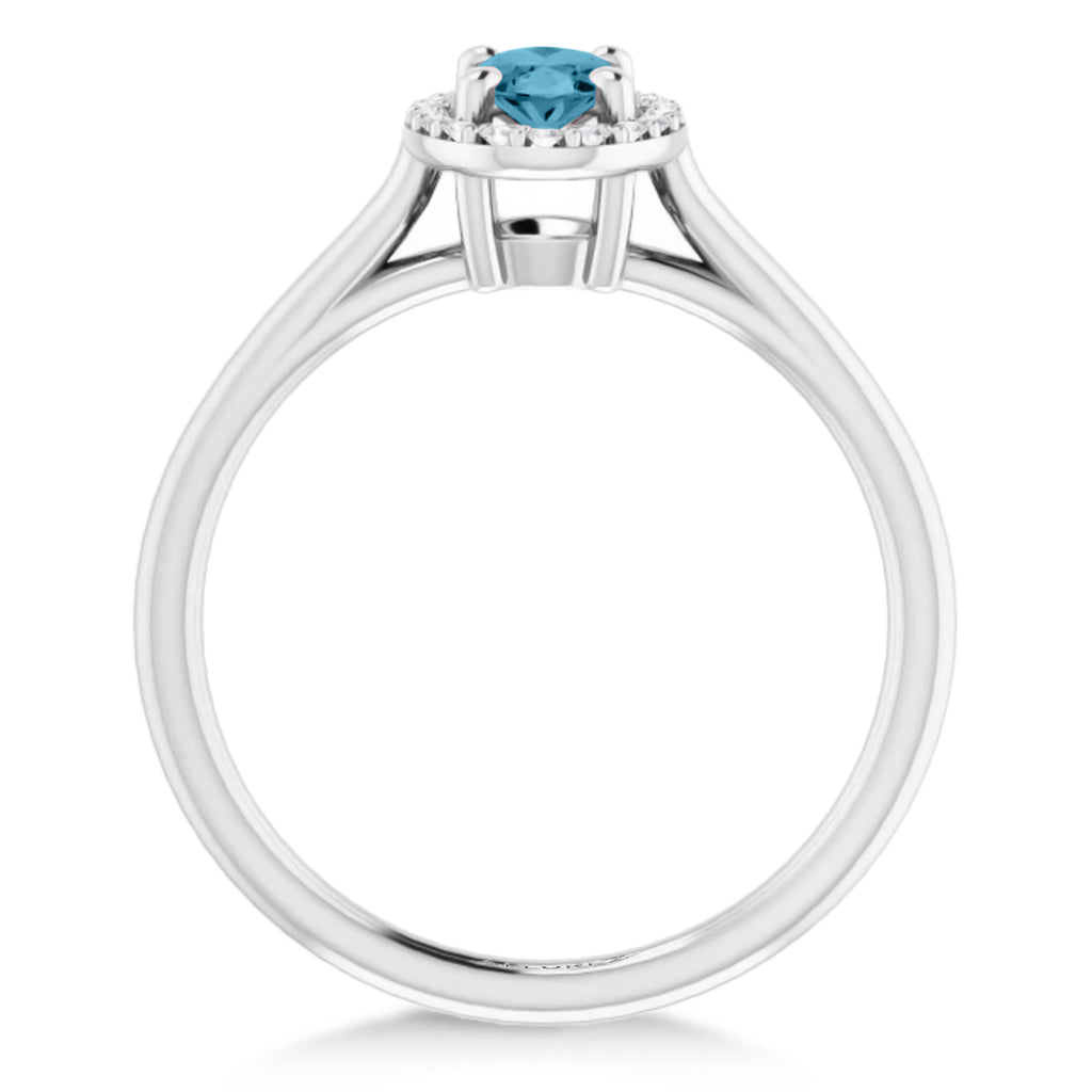 Oval Lab Aquamarine & Diamond Halo Ring 14K White Gold (0.49ct)