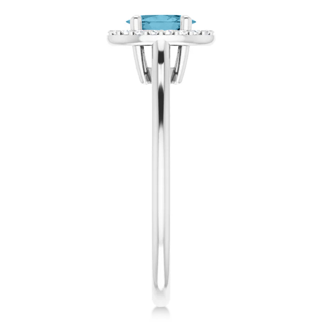 Oval Lab Aquamarine & Diamond Halo Ring 14K White Gold (0.49ct)