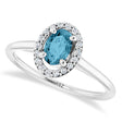 Oval Lab Aquamarine & Diamond Halo Ring 14K White Gold (0.49ct)