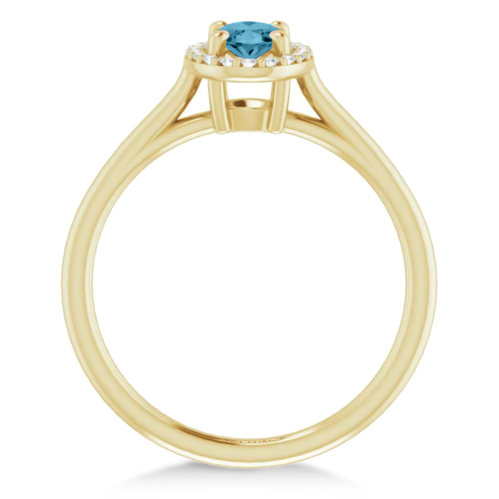 Oval Lab Aquamarine & Diamond Halo Ring 14K Yellow Gold (0.49ct)