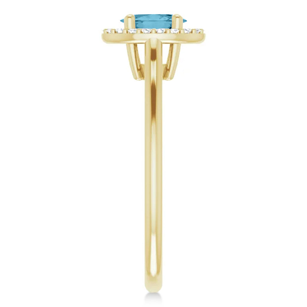 Oval Lab Aquamarine & Diamond Halo Ring 14K Yellow Gold (0.49ct)