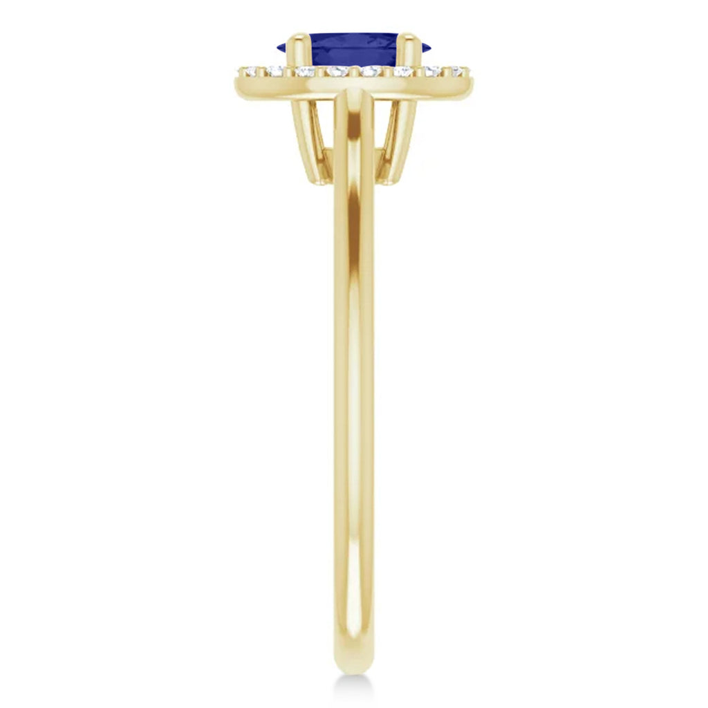 Oval Lab Blue Sapphire & Diamond Halo Ring 14K Yellow Gold (0.65ct)