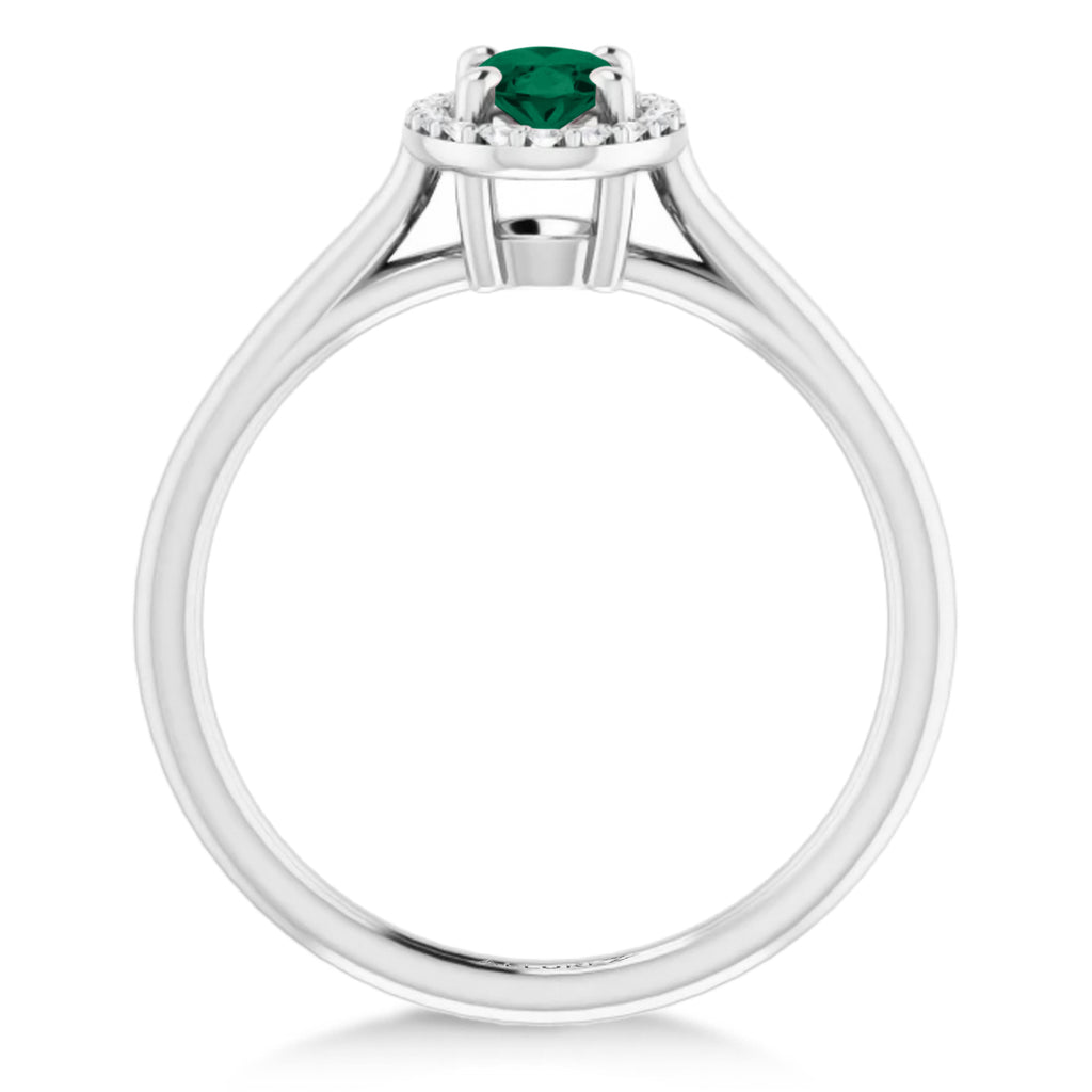 Oval Lab Emerald & Diamond Halo Ring 14K White Gold (0.48ct)