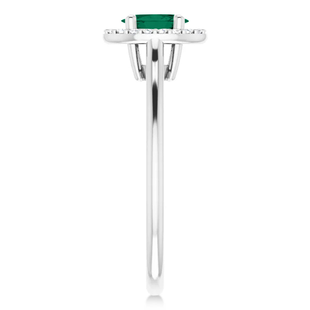 Oval Lab Emerald & Diamond Halo Ring 14K White Gold (0.48ct)