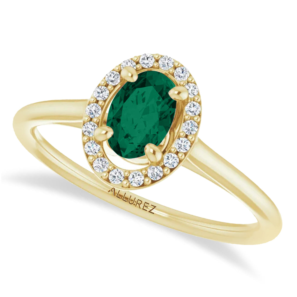 Oval Lab Emerald & Diamond Halo Ring 14K Yellow Gold (0.48ct)