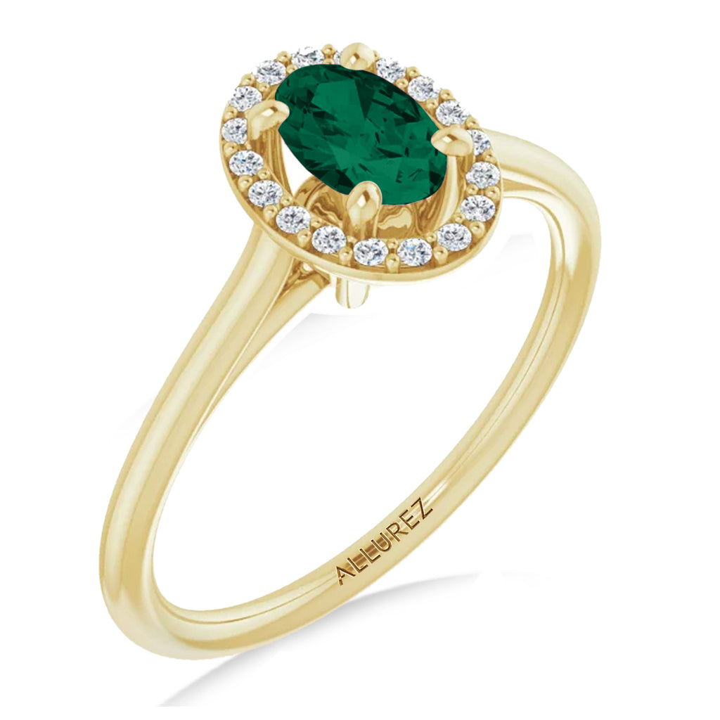 Oval Lab Emerald & Diamond Halo Ring 14K Yellow Gold (0.48ct)