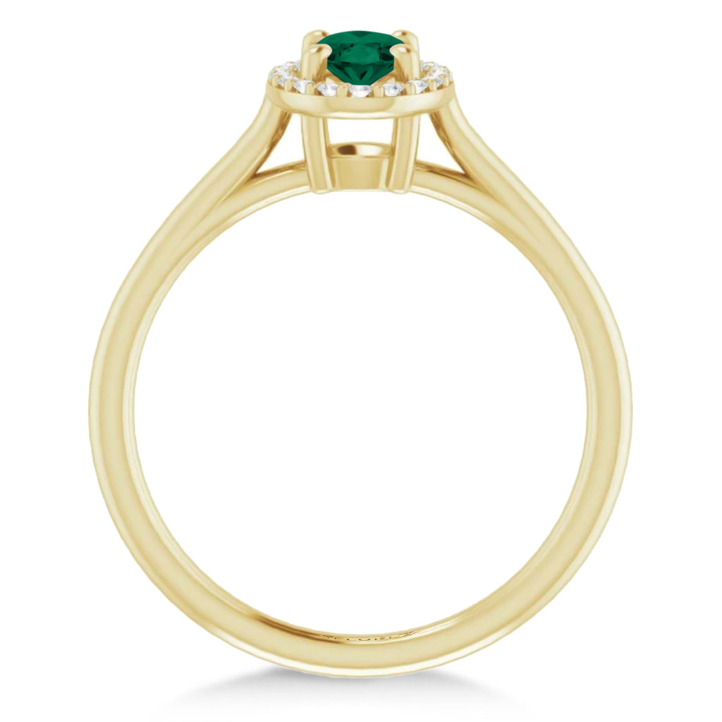 Oval Lab Emerald & Diamond Halo Ring 14K Yellow Gold (0.48ct)