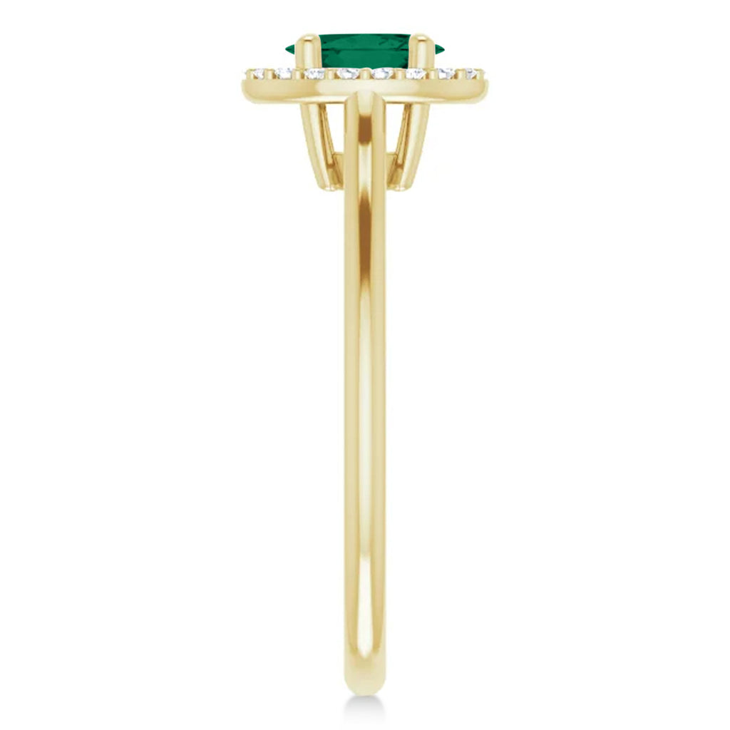 Oval Lab Emerald & Diamond Halo Ring 14K Yellow Gold (0.48ct)
