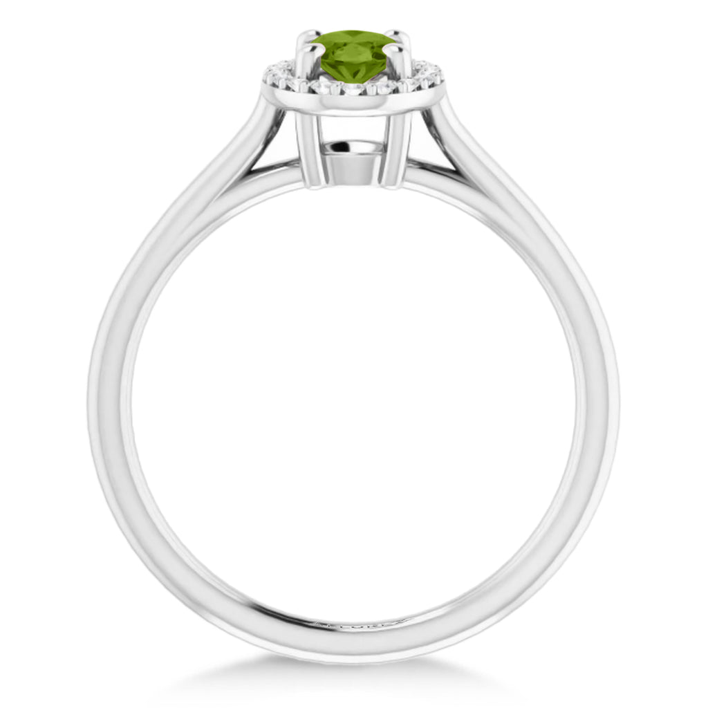 Oval Lab Peridot & Diamond Halo Ring 14K White Gold (0.61ct)