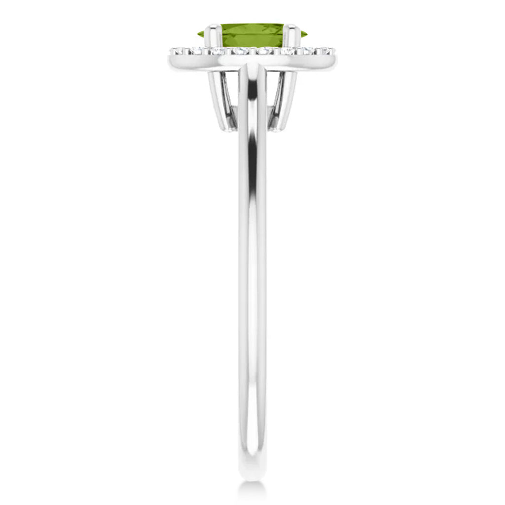Oval Lab Peridot & Diamond Halo Ring 14K White Gold (0.61ct)