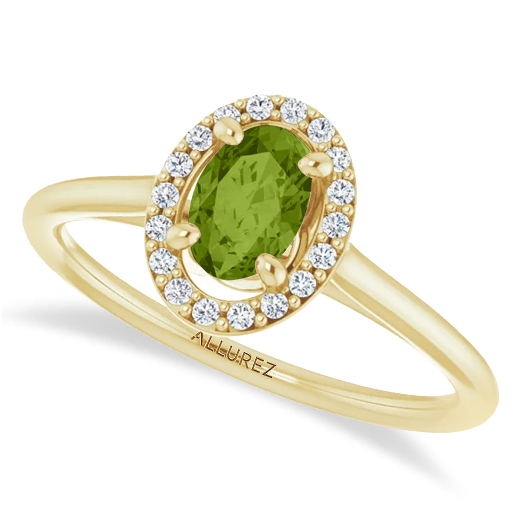 Oval Lab Peridot & Diamond Halo Ring 14K Yellow Gold (0.61ct)
