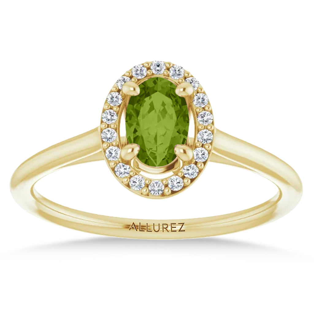 Oval Lab Peridot & Diamond Halo Ring 14K Yellow Gold (0.61ct)