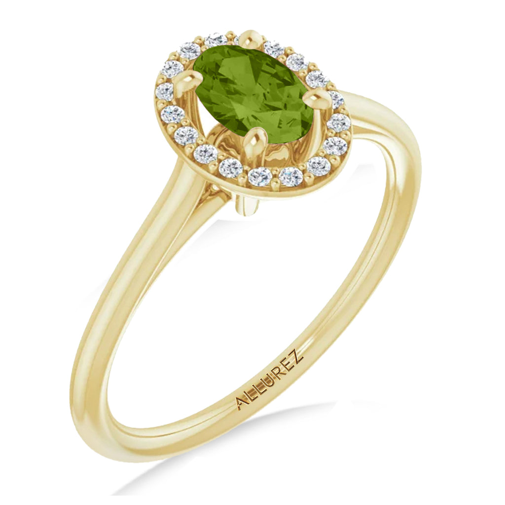 Oval Lab Peridot & Diamond Halo Ring 14K Yellow Gold (0.61ct)
