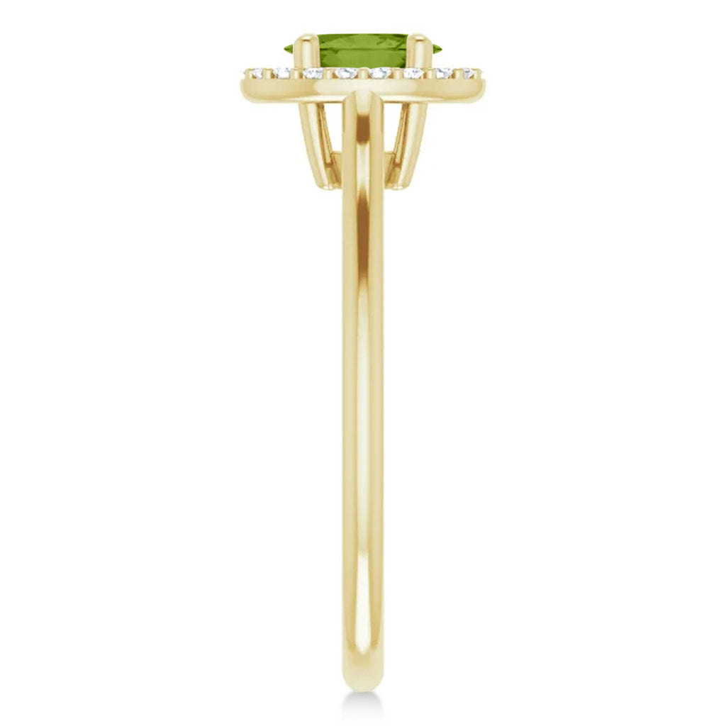 Oval Lab Peridot & Diamond Halo Ring 14K Yellow Gold (0.61ct)