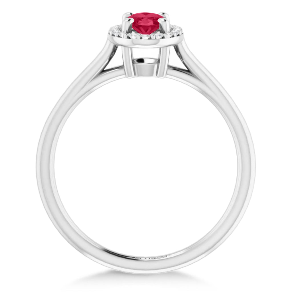 Oval Lab Ruby & Diamond Halo Ring 14K White Gold (0.69ct)