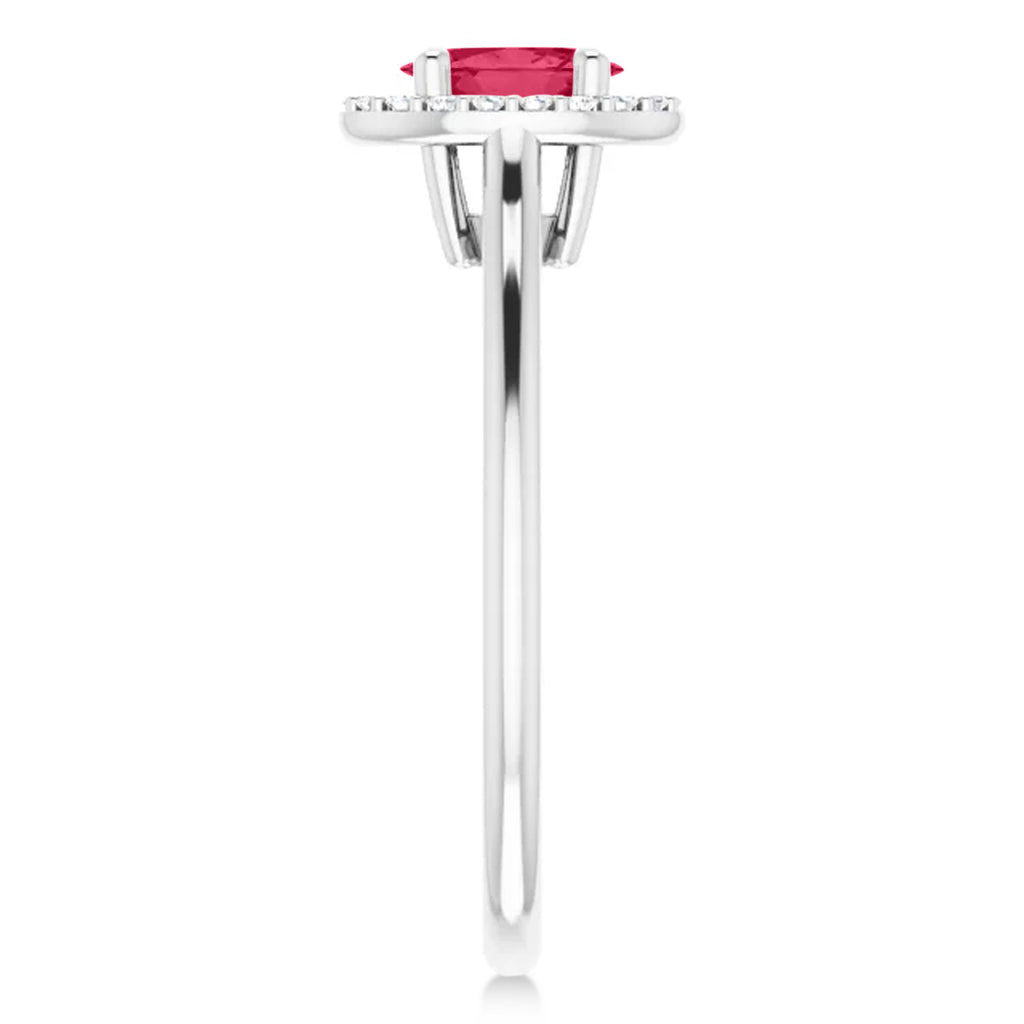Oval Lab Ruby & Diamond Halo Ring 14K White Gold (0.69ct)