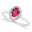 Oval Lab Ruby & Diamond Halo Ring 14K White Gold (0.69ct)