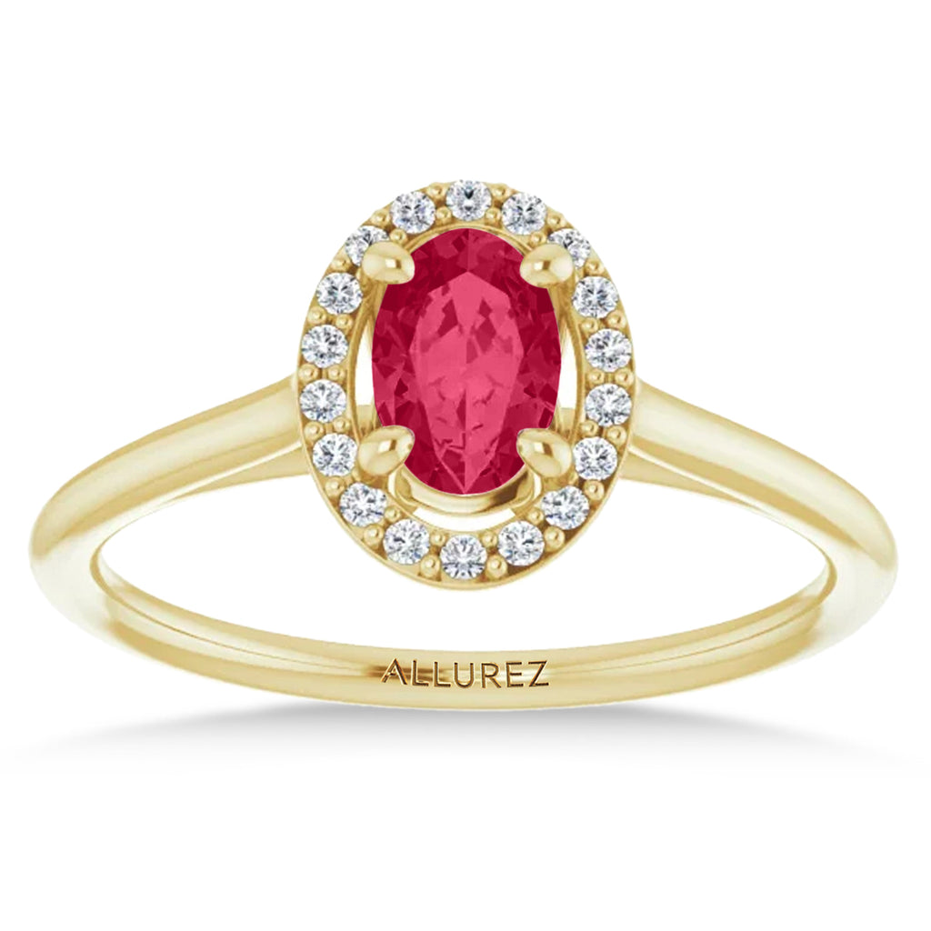 Oval Lab Ruby & Diamond Halo Ring 14K Yellow Gold (0.69ct)