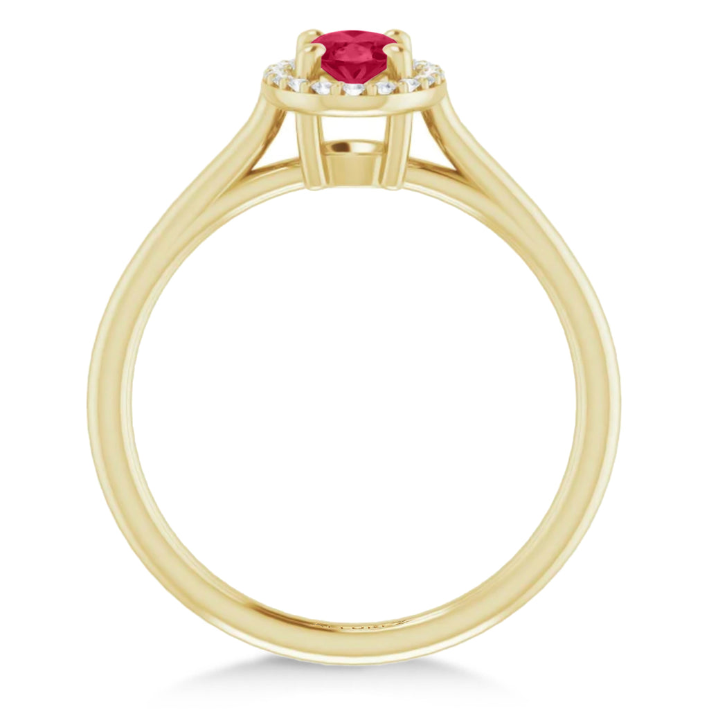 Oval Lab Ruby & Diamond Halo Ring 14K Yellow Gold (0.69ct)