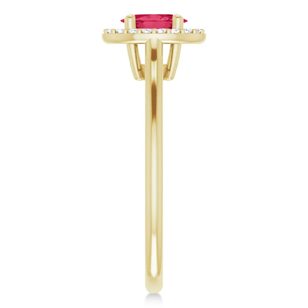 Oval Lab Ruby & Diamond Halo Ring 14K Yellow Gold (0.69ct)