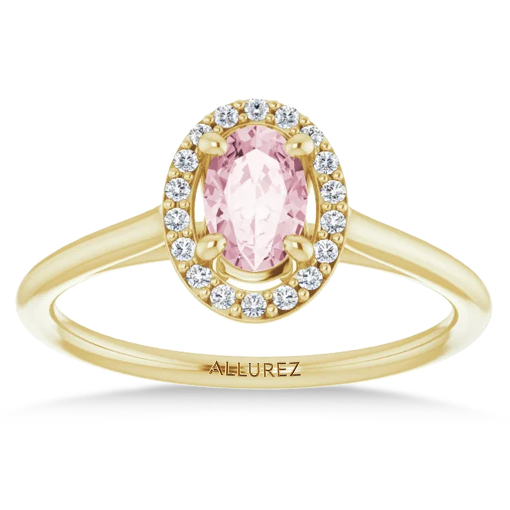 Oval Pink Morganite & Diamond Halo Ring 14K Yellow Gold (0.45ct)