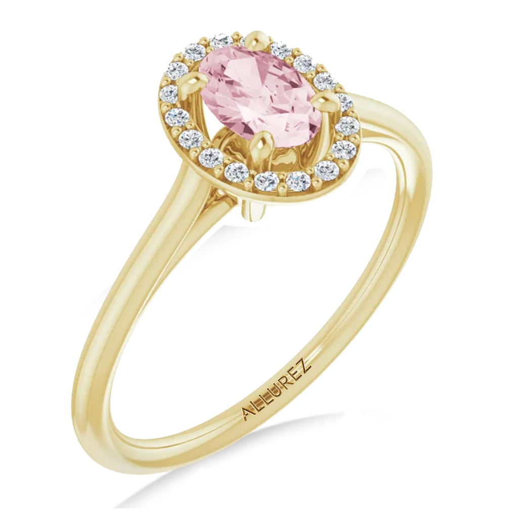 Oval Pink Morganite & Diamond Halo Ring 14K Yellow Gold (0.45ct)
