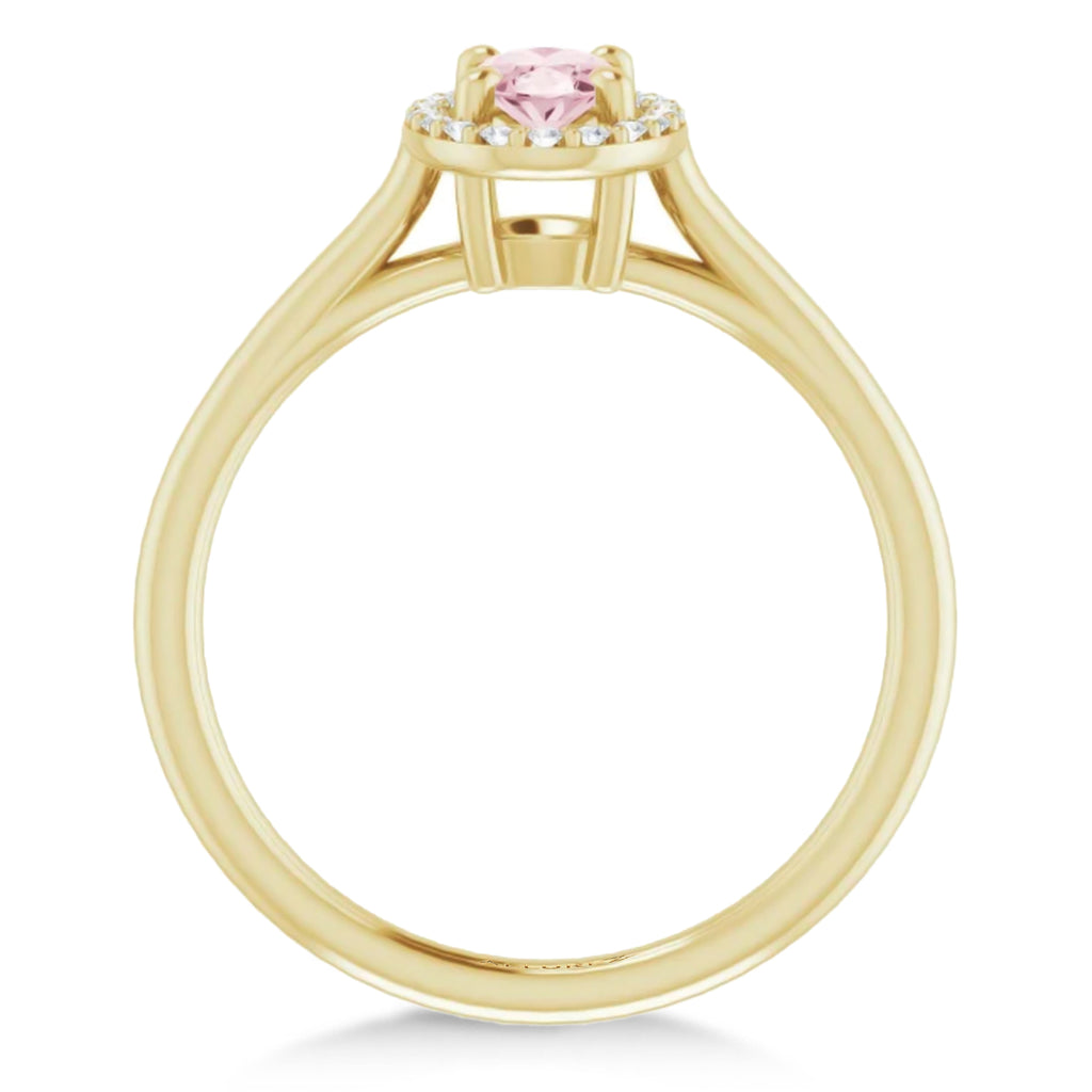 Oval Pink Morganite & Diamond Halo Ring 14K Yellow Gold (0.45ct)
