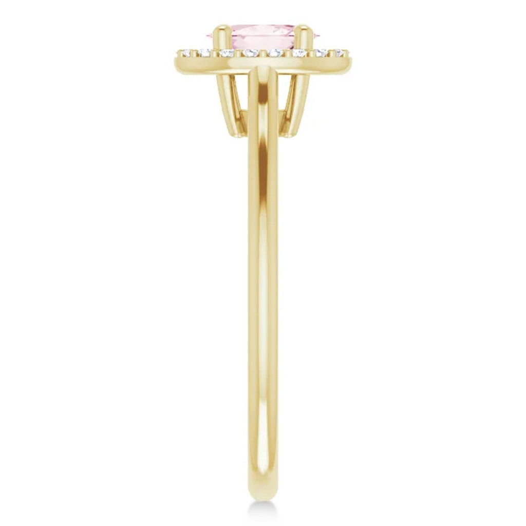 Oval Pink Morganite & Diamond Halo Ring 14K Yellow Gold (0.45ct)