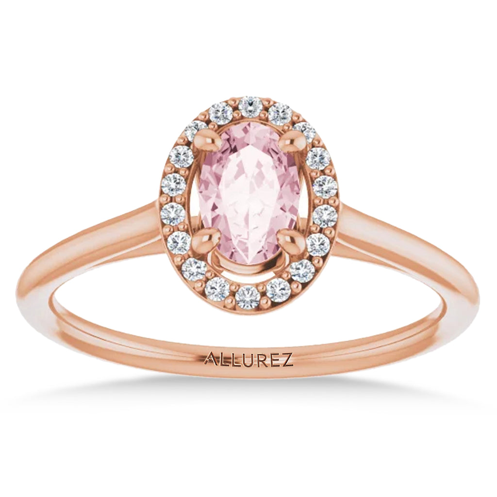 Oval Pink Morganite & Diamond Halo Ring 14K Rose Gold (0.45ct)