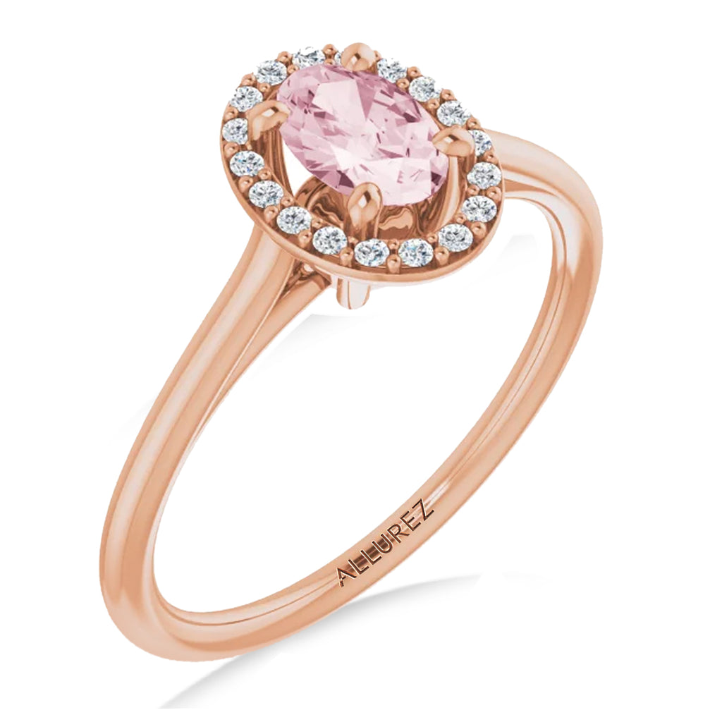 Oval Pink Morganite & Diamond Halo Ring 14K Rose Gold (0.45ct)