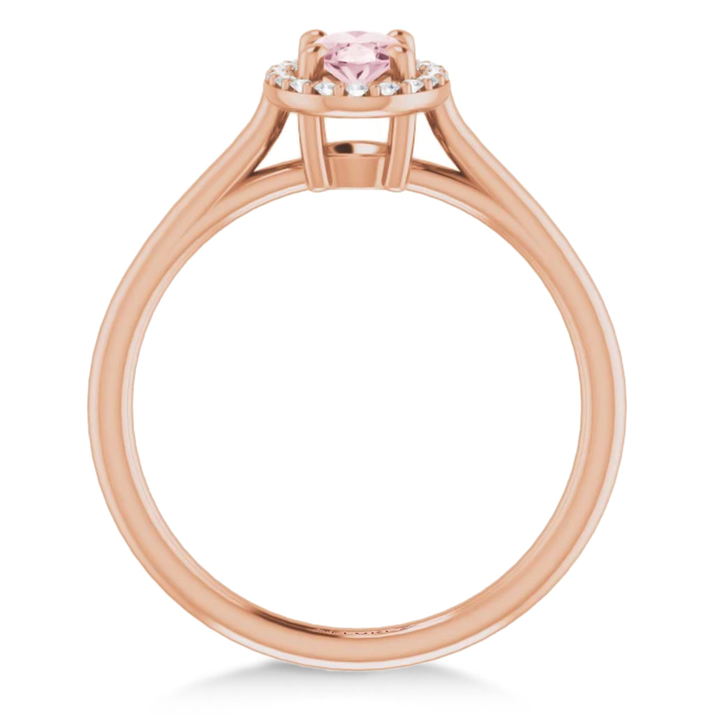 Oval Pink Morganite & Diamond Halo Ring 14K Rose Gold (0.45ct)