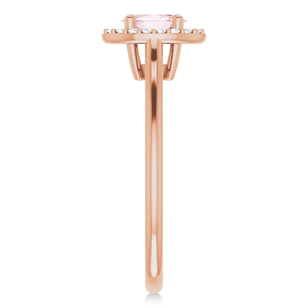 Oval Pink Morganite & Diamond Halo Ring 14K Rose Gold (0.45ct)