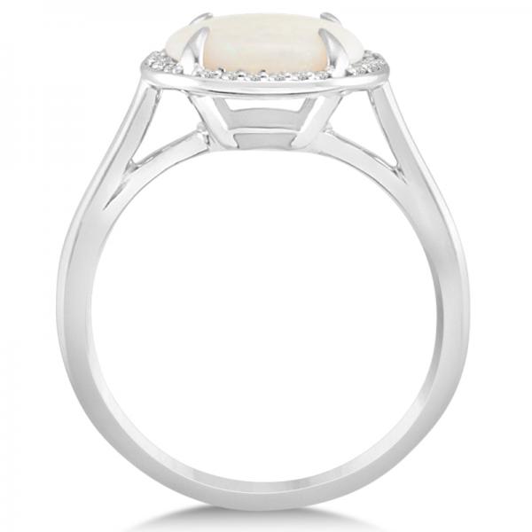 Diamond Accented Halo Opal Fashion Ring 14k White Gold (3.56ct)